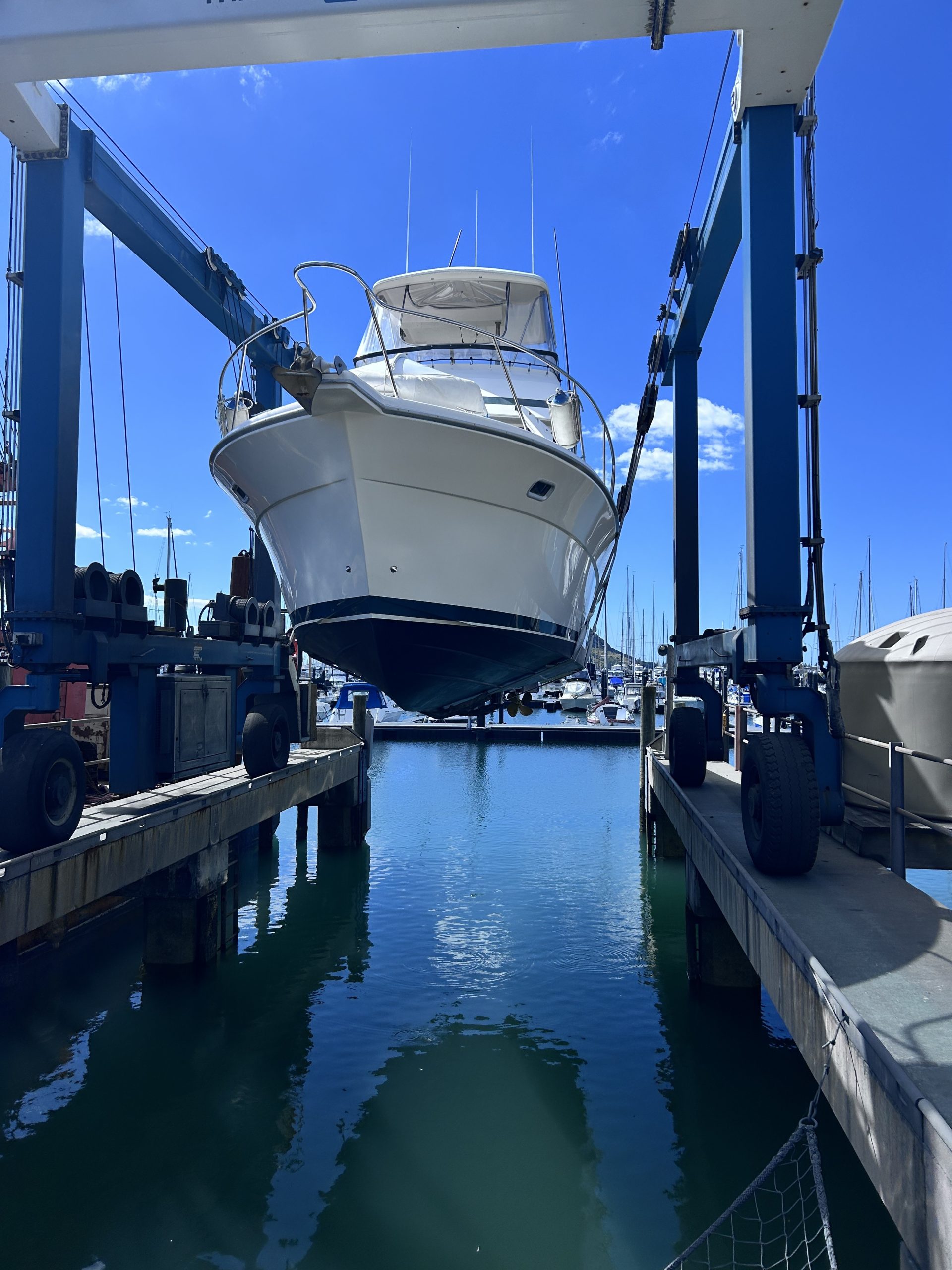 Boat on Lift going back in the water
